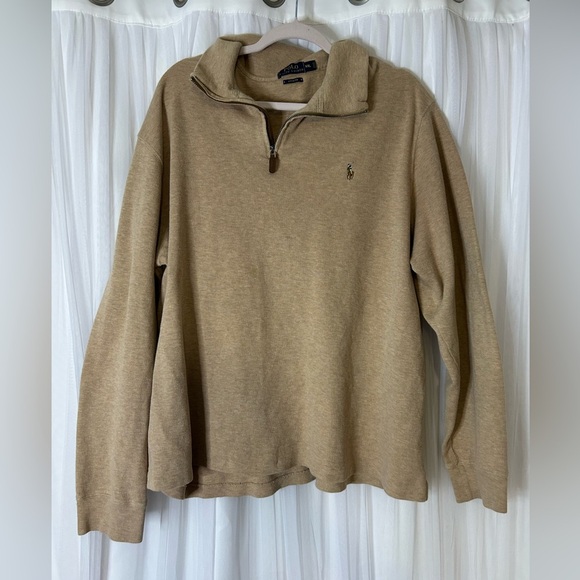 Ralph Lauren Men's Tan Estate-Rib Quarter-Zip Pullover - Picture 1 of 7